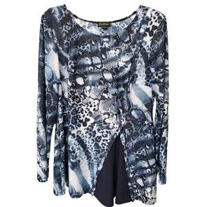 Cartisse Mixed Animal Print Layered Look Long Sleeve Blouse Size Large Lagenlook